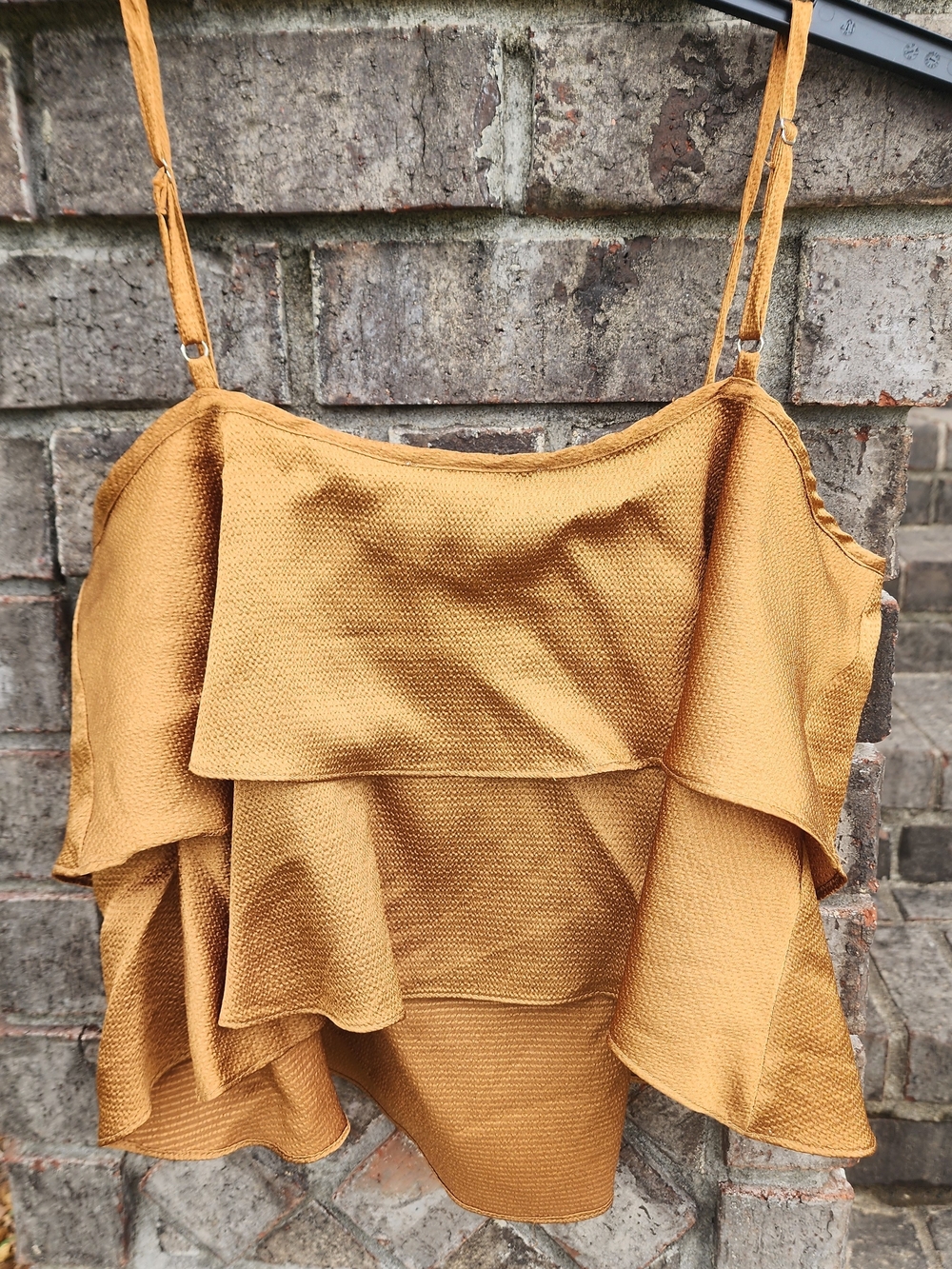 Layered Ruffle Crop Top in Metallic Copper